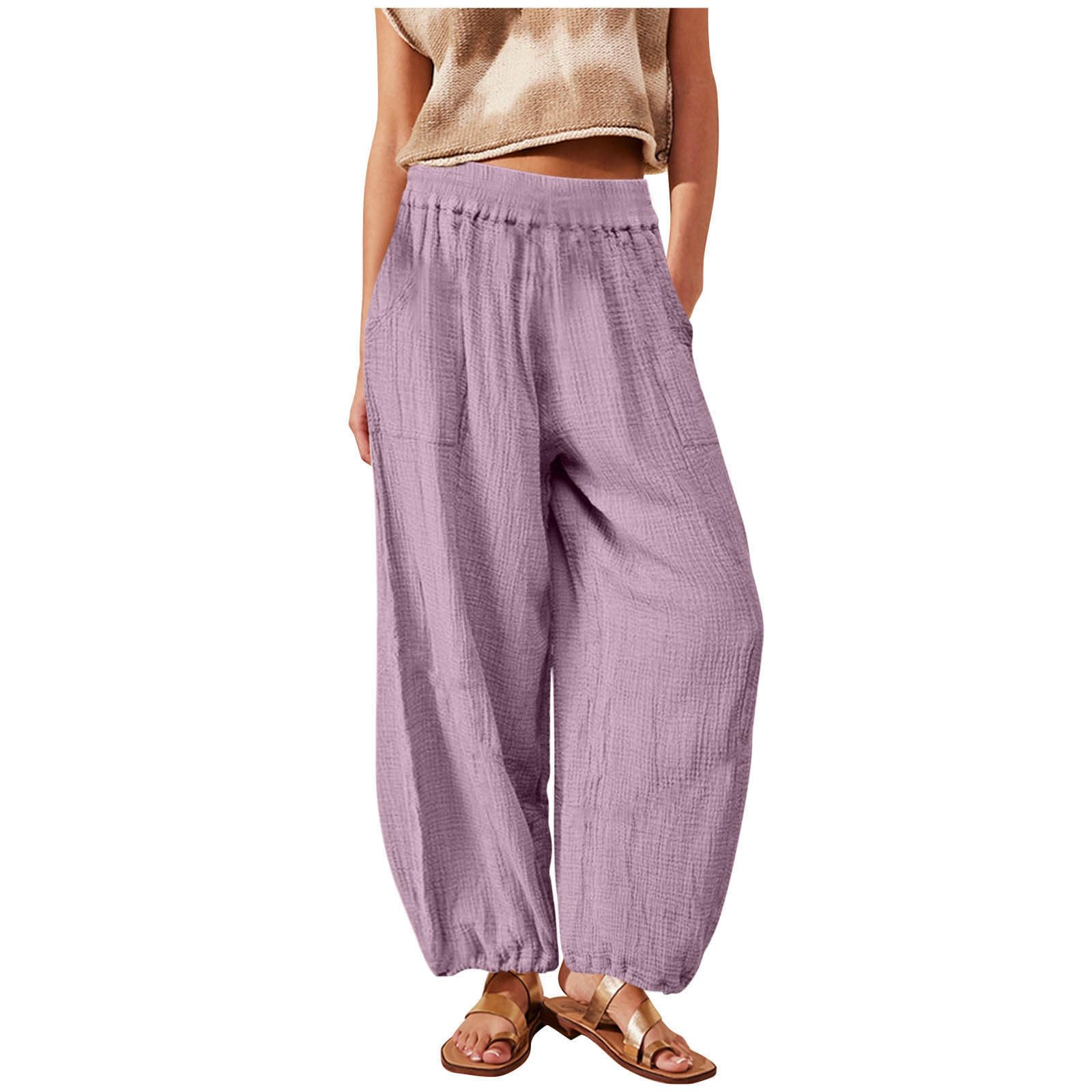 Womens Casual Wide Leg Pants with Pockets Stretch High Waisted Solid Lounge Pant Loose Cute Summer Versatile Trousers