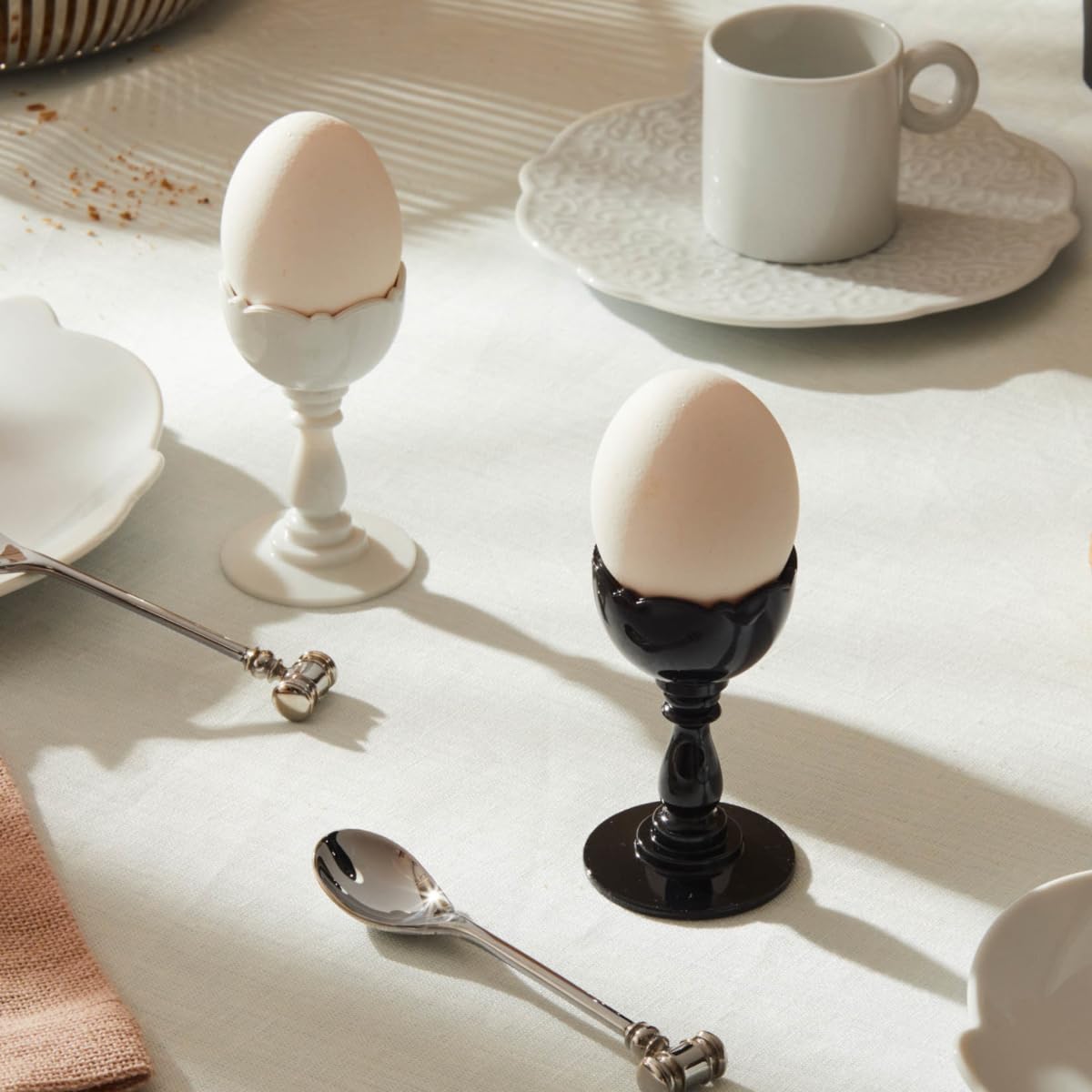 Alessi MW14SET W Coquetier avec Cuillère Ouvre Oeuf à la Coque Blanc