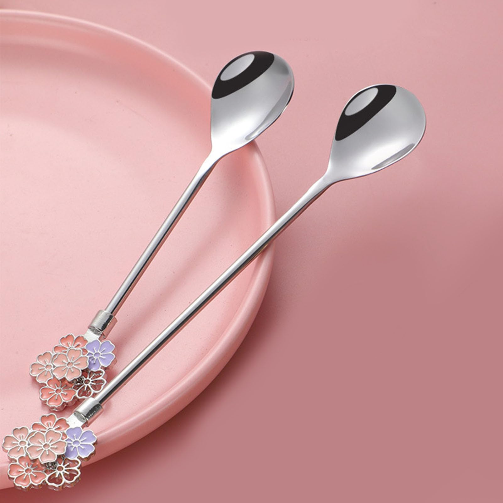 Ejoyous 5 Cucchiaini da caffè con Manico Lungo, Cucchiaini da Dessert in Acciaio Inossidabile 304, Design Floreale Lucidato a Specchio, 7,76 Pollici per Tazze Profonde, tè, Gelato, Yogurt, Casa e