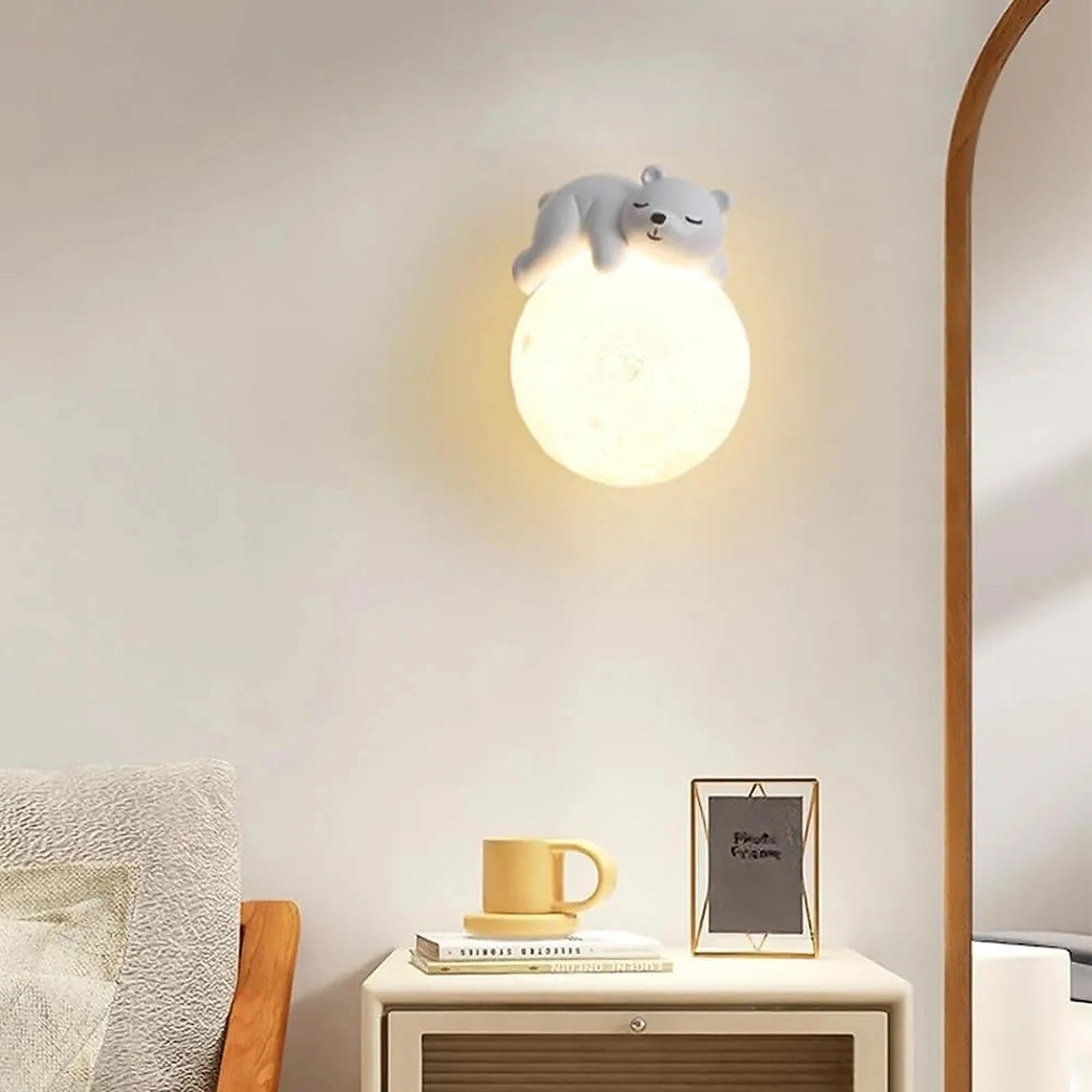 Generico Lampada luna applique da parete LED moderna creativa per cameretta bambini e camera da letto, luce da parete interno con design nordico dimmerabile (Bear)