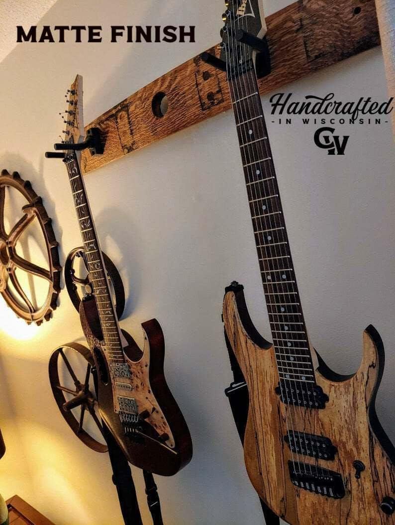 Coyle Woodworks Whiskey Barrel Stave 2-Guitar Wall Mount |Instrument Mount for Guitar, Ukulele, Violin, Banjo, Bass, Guitar Hanger, Walnut Finish