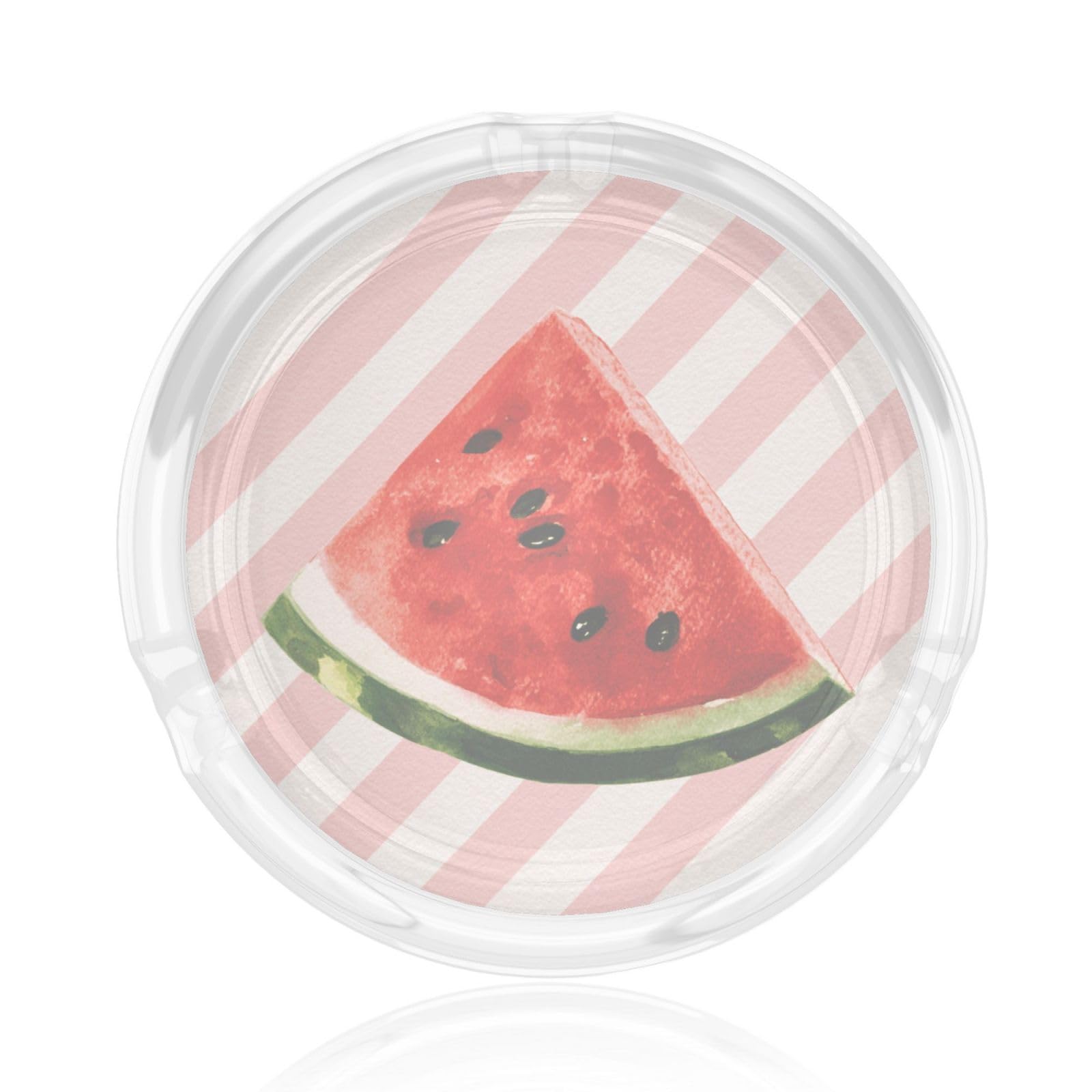 Watermelon Slice On Diagonal Pink White Stripes Glass Ashtray For Cigarettes Ash Trays Case For Home Office Decor
