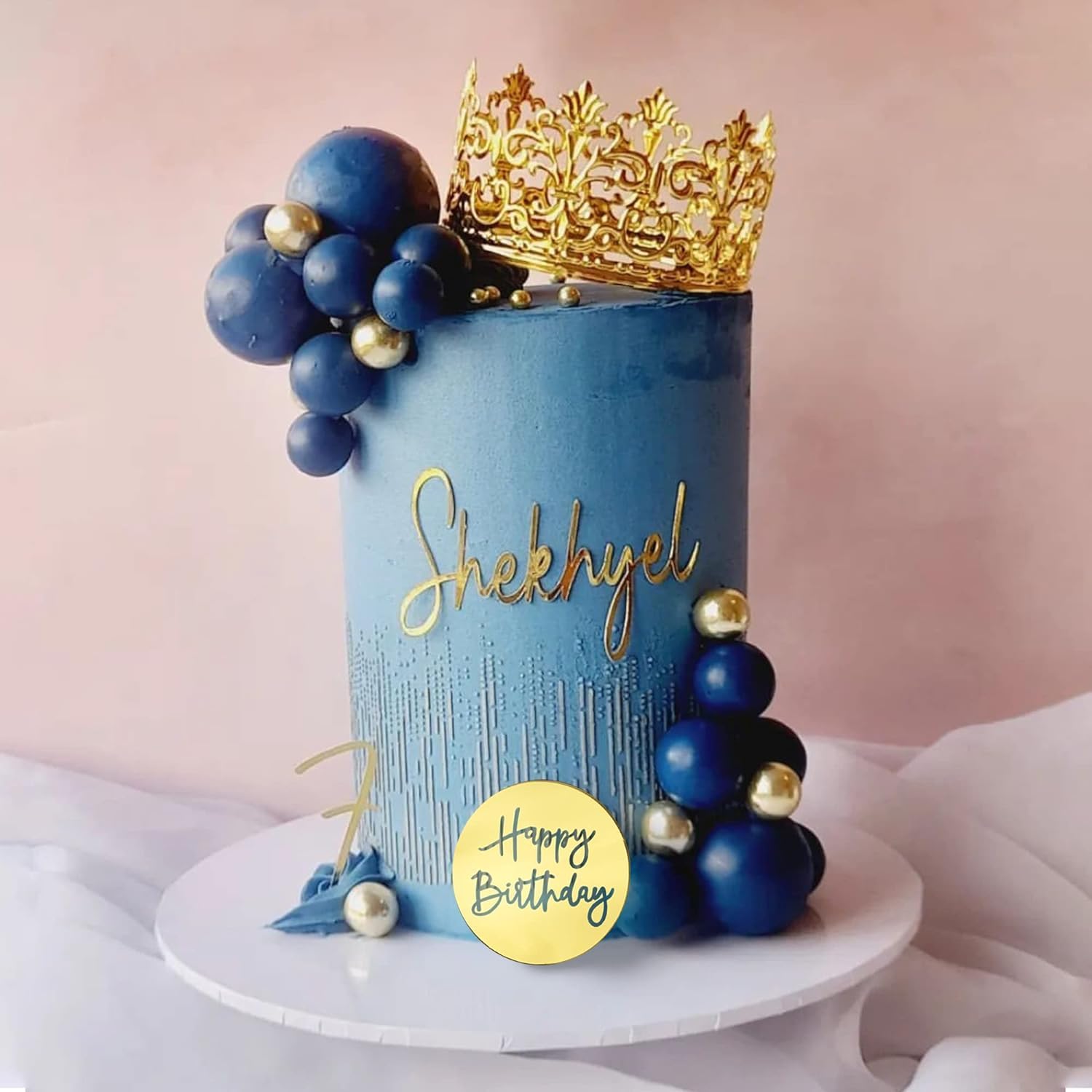 Set Déco Gâteau Doré 25 Pièces – Couronne, Boules, Feuilles Palmier, Happy Birthday – Parfait Pour Anniversaire Et Mariage