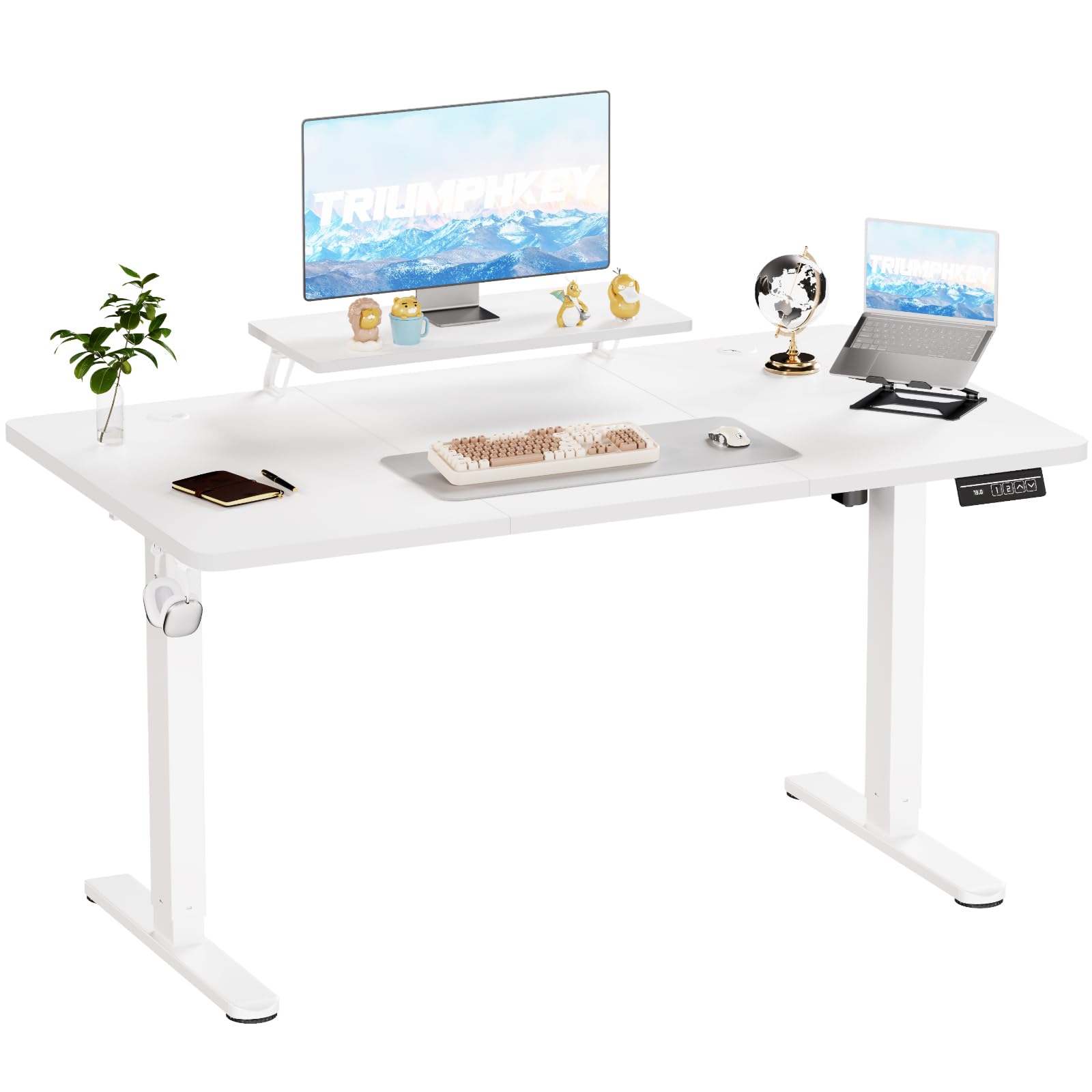 TRIUMPHKEY 160x70cm Escritorio Elevable Eléctrico con Soporte para Monitor, Escritorio Regulable en Altura con 2 Alturas de Memoria, Mesas de Ordenador, Standing Desk de Oficina Blanco