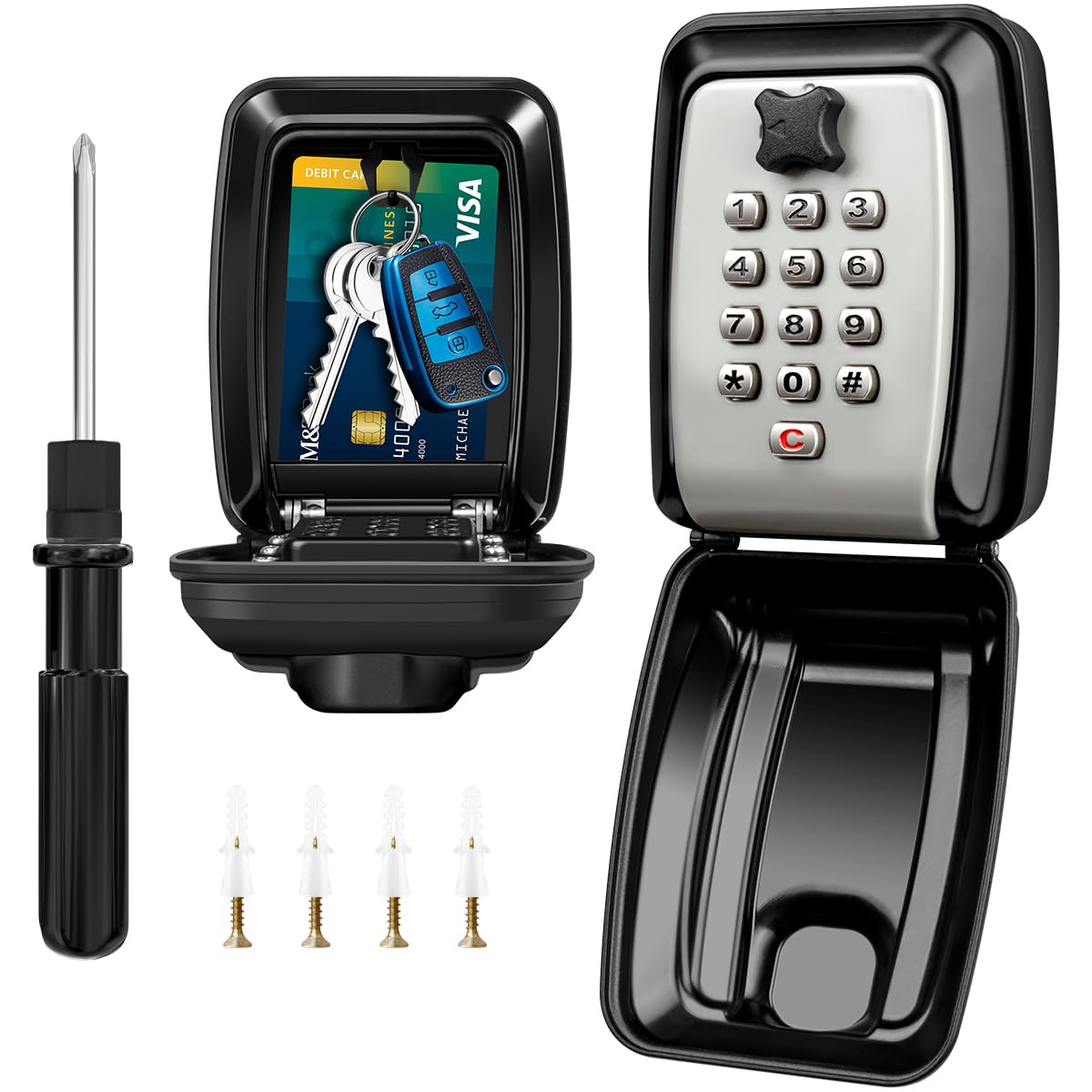 Key Safe Wall Mounted, Extra Large Key Lock Box Outdoor with 12-Digit Combination, Waterproof Key Storage Box with Cover, Heavy Duty Aluminium Keysafe for Home Garage Office School (Grey)