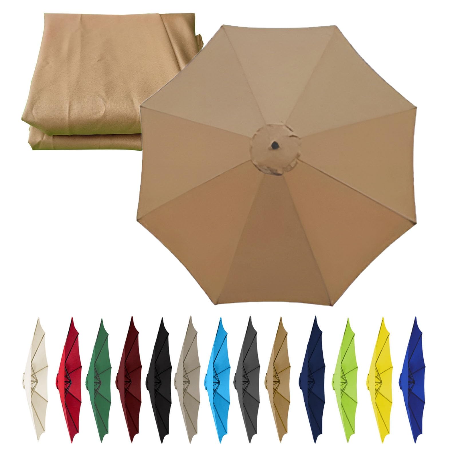 Umbrella Canopy Replacement 200cm-6 Arms 270/300cm-6/8 Arms 300cm-6/8 Arms, Patio Umbrella Replacement Cloth, Uv-Resistant, Waterproof, Washable, Easy To Install(Color:Khaki,Size:6 ribs-3m(9.8ft)) โ image 1