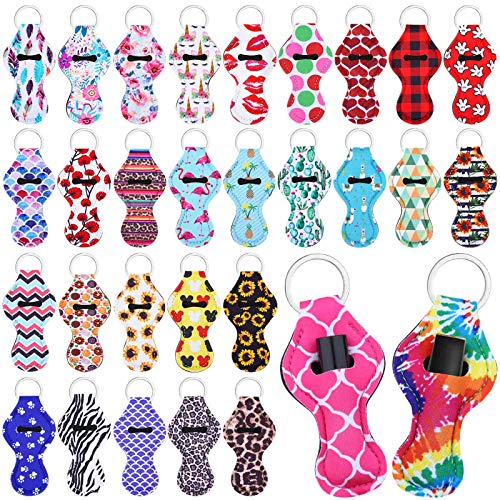 30Pcs Chapstick Holder Keychain Bulk,Cludoo Chapstick Lip Balm Lipgloss Lipstick Holder Keychains for Lipstick, Chapstick, Lip Balm, lanyards, 30 Vibrant Colors