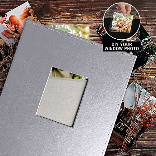 Image of Ywlake Photo Album 4x6 400 Pockets, Leather Photo Albums Holds 400 Vertical Pictures Only Silver