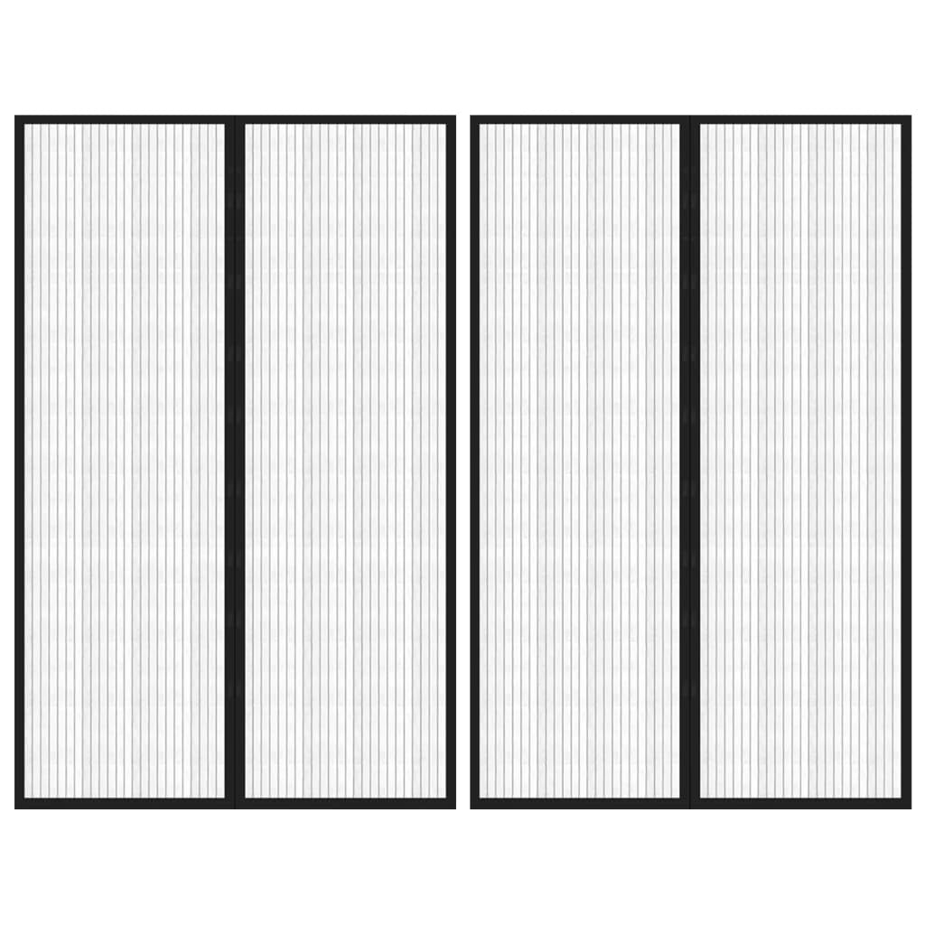 Fliegengitter Türvorhänge 2 Stk. Magnet Schwarz, 220 x 130 cm Polyester Vorhang mit Rahmenöffnung, für am Türrahmen, Luftzirkulation Sommer