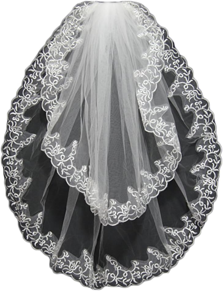 AokaixiWomen's 2T 2 Tiers Elegant Lace Appliques Wedding Veil With Comb (White)