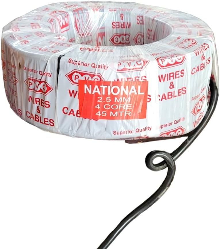 100% Pure Copper 4 Core Wire Cable 2.5mm sq National Original Brand Super Heavy 8 Gauge Wire AC Installation Copper WIre for Air Conditioner (15 METERS WIRE) FOR 2.5 & 3 TON AIR CONDITION