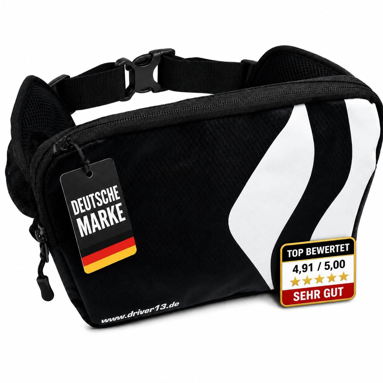Driver13 Hipo Pack marsupio 3 L, marsupio per bici, trekking e trail, tasche interne, clip portachiavi, nero