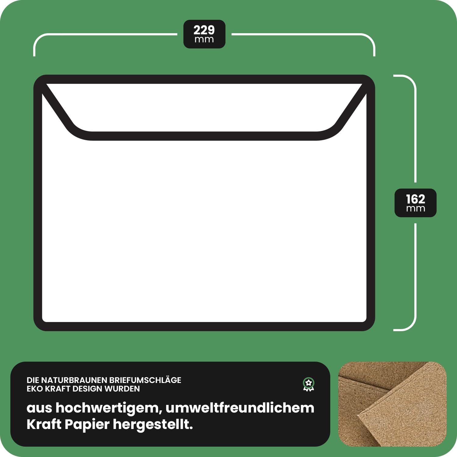 Netuno 500 kopert z papieru typu kraft, naturalno-brązowe, DIN C5, 162 x 229 mm, 120 g, EKO Kraft, eleganckie koperty z recyklingu, koperty z recyklingu, koperty naturalne, koperty na listy, brązowe,