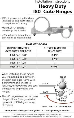 Miniatura 8 de Valla de enlace de cadena Bisagra de puerta de servicio comercial de 180 grados, para poste de puerta de 4-12 pulgadas de diámetro exterior y marco