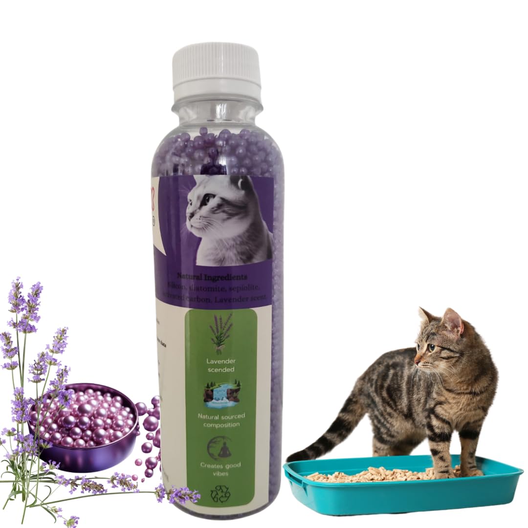 Perlas Purificantes de Lavanda: Desodorante de Arenero de Gatos 100% Natural - Control de Olores Efectivo - Fórmula Premium - EcoFriendly - Aroma Relajante de Lavanda para un Hogar Libre de Olores