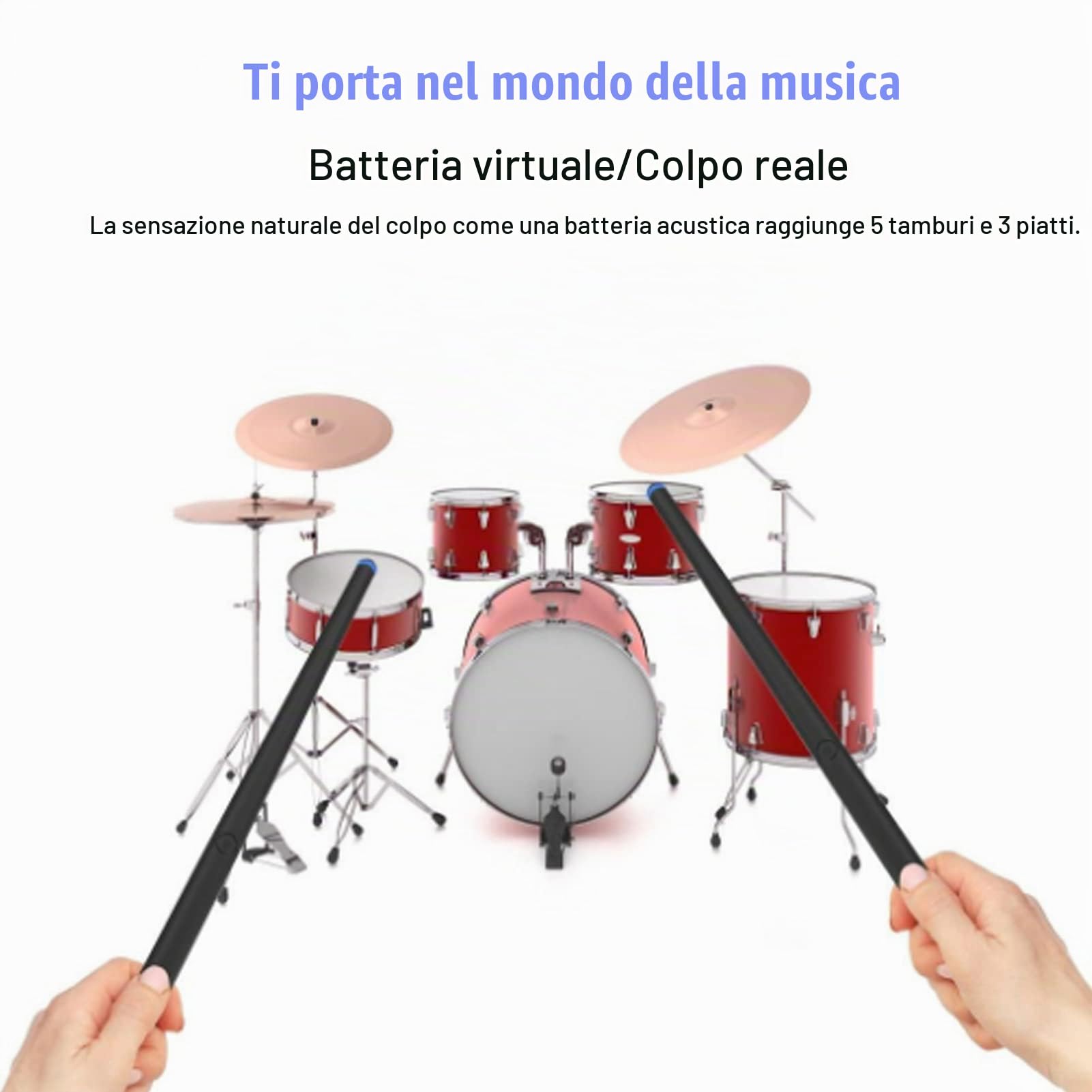 Bacchette per Batteria ad Aria, Batteria Elettronica virtuale Portatile con Pedali, Bluetooth e Funzione Midi, Bacchetta Elettronica per ritmi Rock Beat per Adulti e Bambini