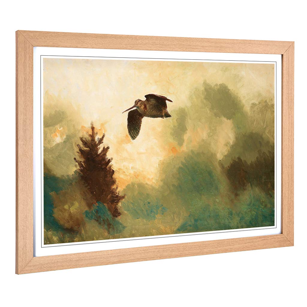 Big Box Art Framed Print of Bruno Liljefors Landscape with Snipe Bird Design | Wall Art Picture | Home Decor for Kitchen, Living Room, Bedroom, Hallway, Oak, A2 / 24.5x18 Inch / 62x45cm