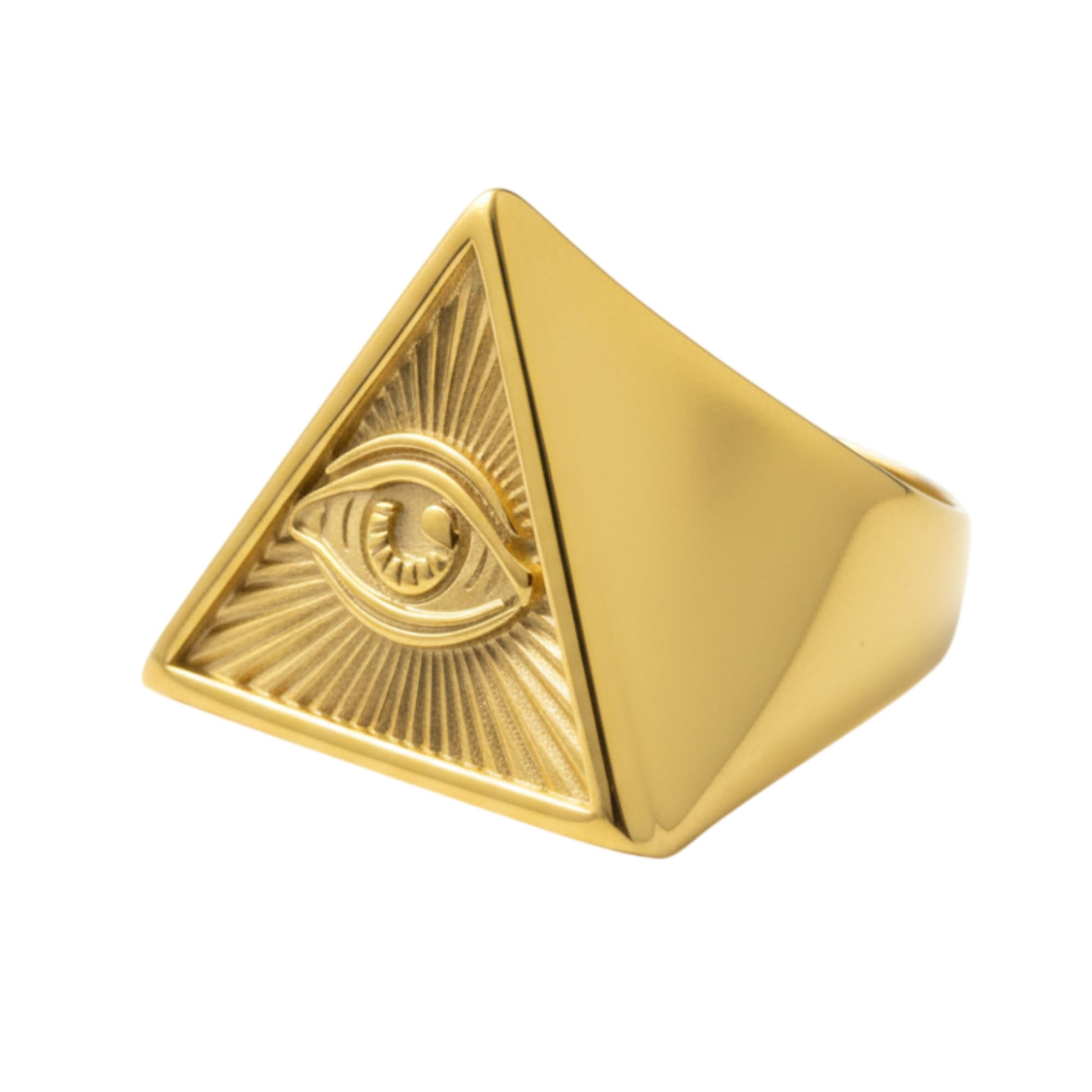 14K Gold Vermeil 925 Sterling Silver All Seeing Eye Pyramid Ring - Handcrafted Geometric Illuminati Statement Band - Masonic Esoteric Jewelry Unisex Adult