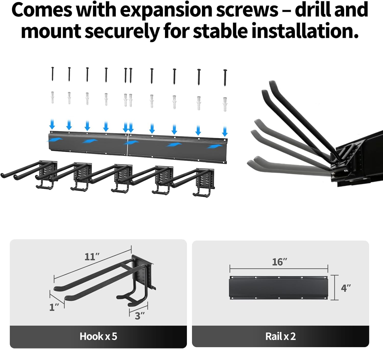 Extra Wide Tool Rack Wall Mount –Garage Storage Organization System,Shovel Holder for Garage,Shed & Barn,Organizer for Shovels,Rakes,Brooms,300 lbs Capacity,Wall-Mounted Organizer for Garage,Shed