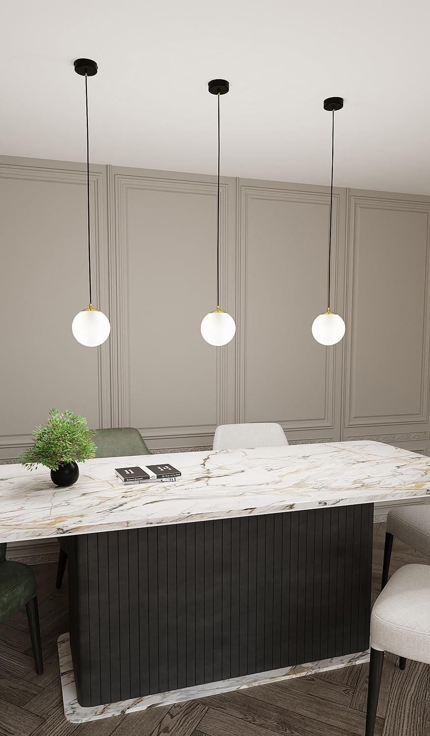 Sospensione Contemporanea 1 Luce In Acciaio Nero/Oro Sfera Vetro Bianco
