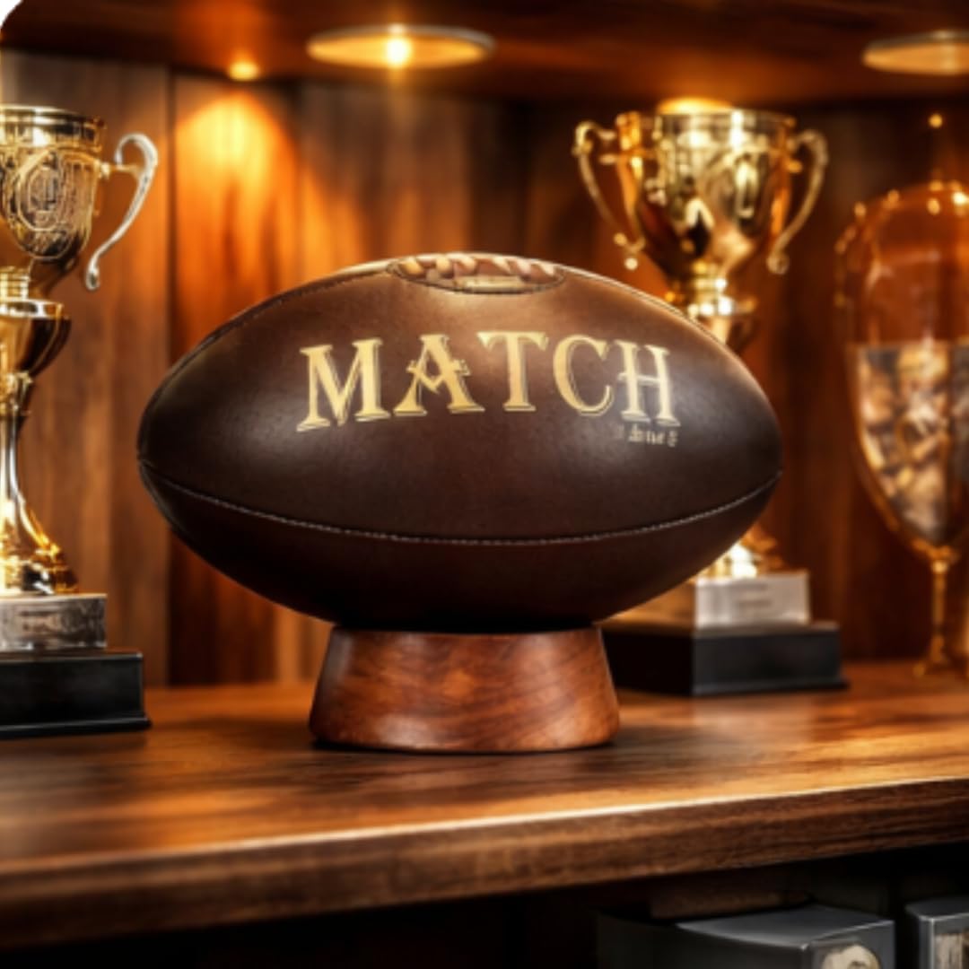 Ram Rugby Vintage Leather Heritage - Pelota de rugby y soporte de presentación, regalo tradicional, trofeo y premio, pelota y soporte, tamaño 5