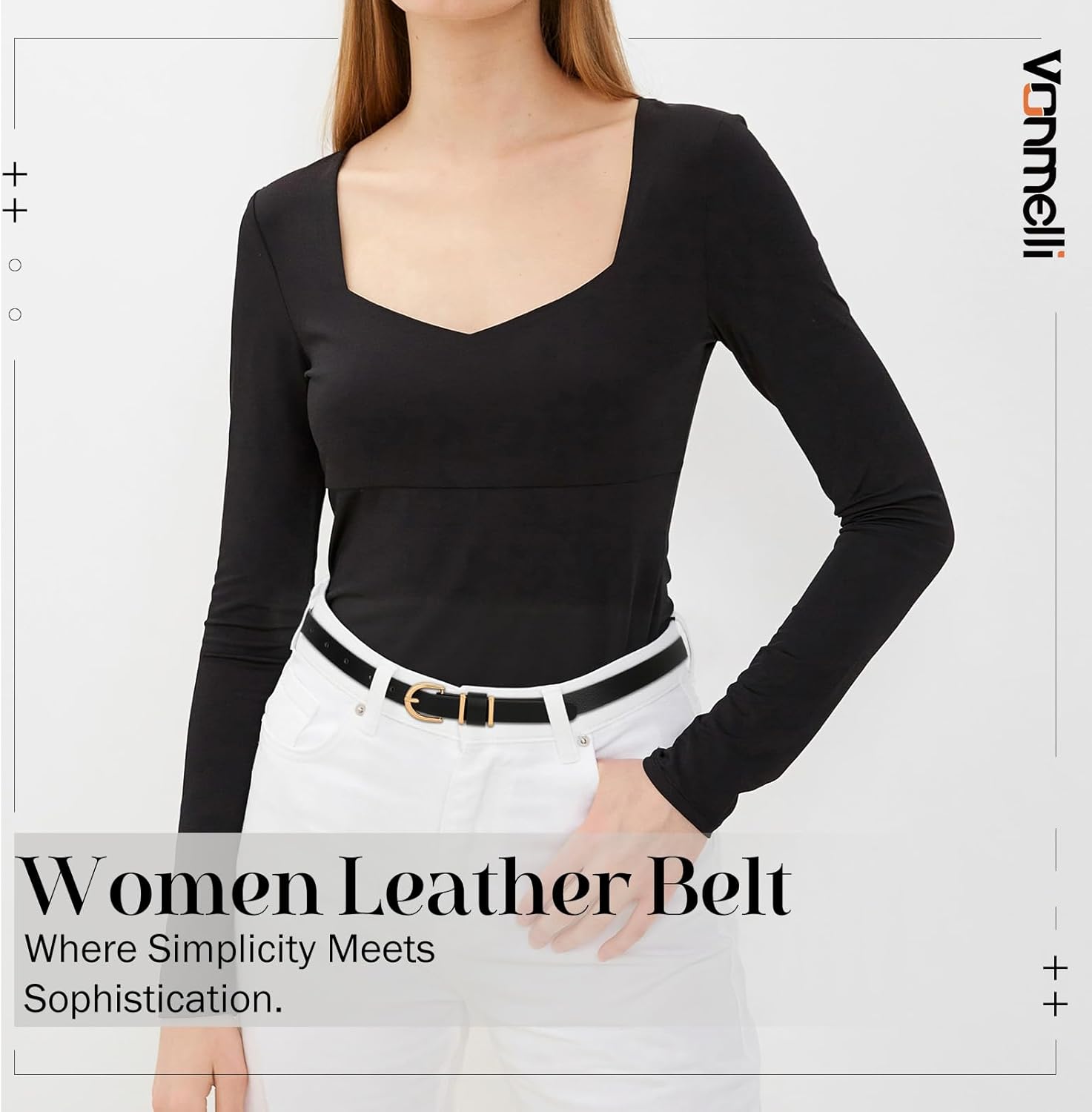 VONMELLI Womens Skinny Leather Belt Thin Waist Belts for Women Fashion Dress Jeans with Gold Buckle - Image 4