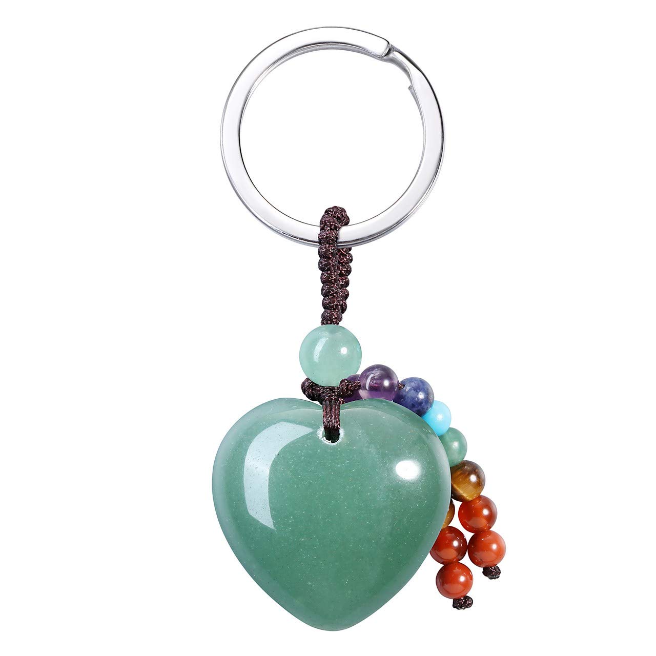 MANIFO Natural Crystal Heart Gemstone Keychain 7 Chakra Healing Stone Key Ring Charm for Women