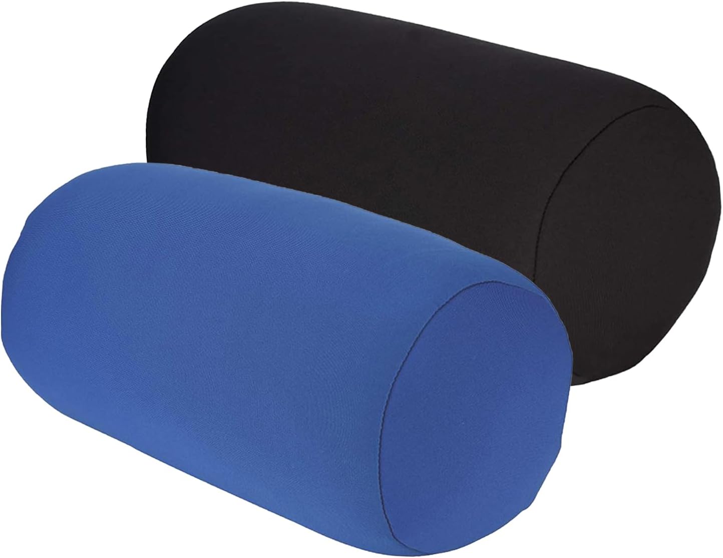 2 Pcs Microbead Pillows 11.8 x 6.3 Inch Cylindrical Bean Bag Throw Pillow for Neck, Back & Arm Support Squishy Travel Pillows for Car, Plane, Recliner & Sleeping (Black + Blue)