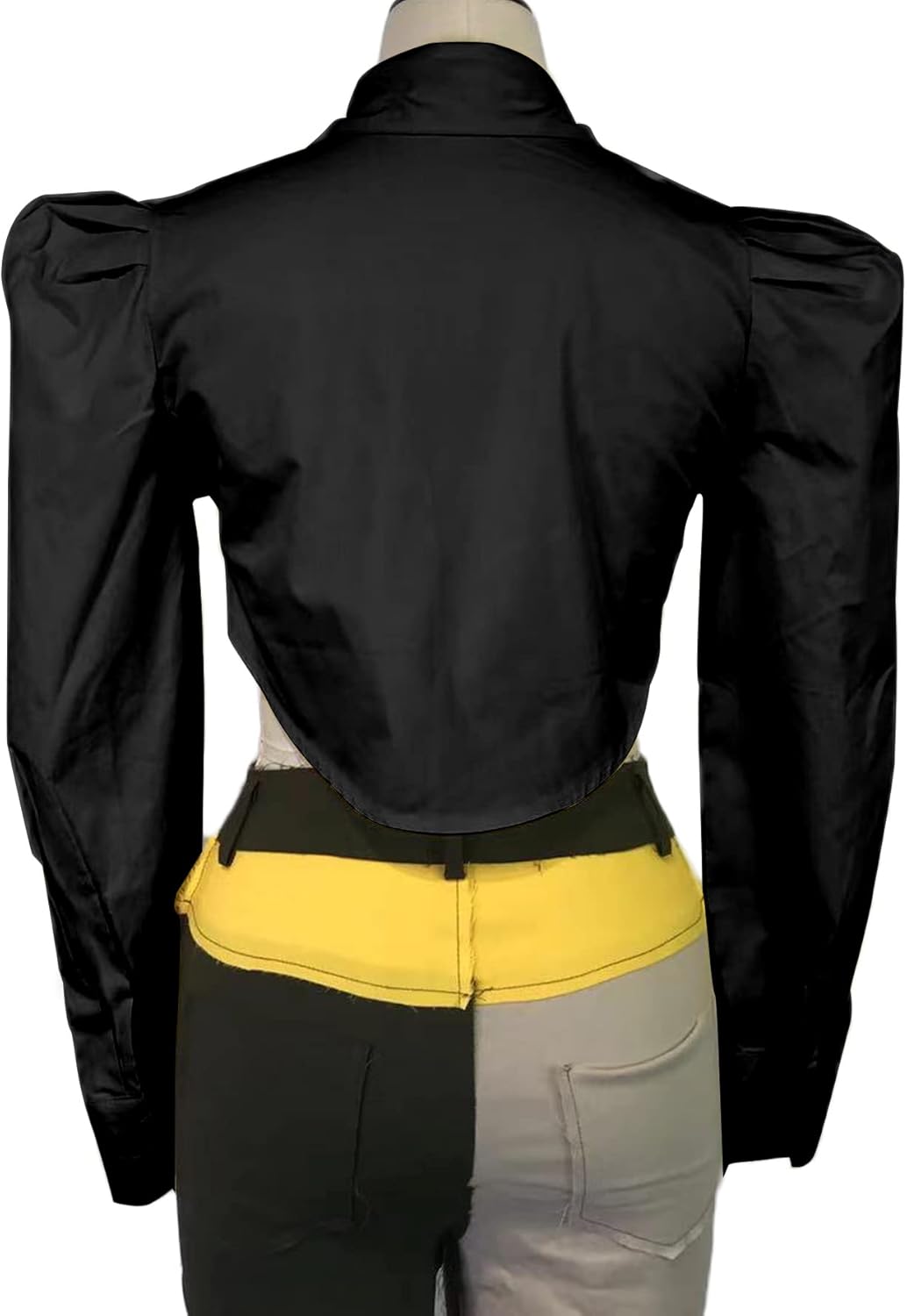 LYANER Women's Collar V Neck Button Down Split Hem Puff Long Sleeve Shirt Blouse Top - Image 5