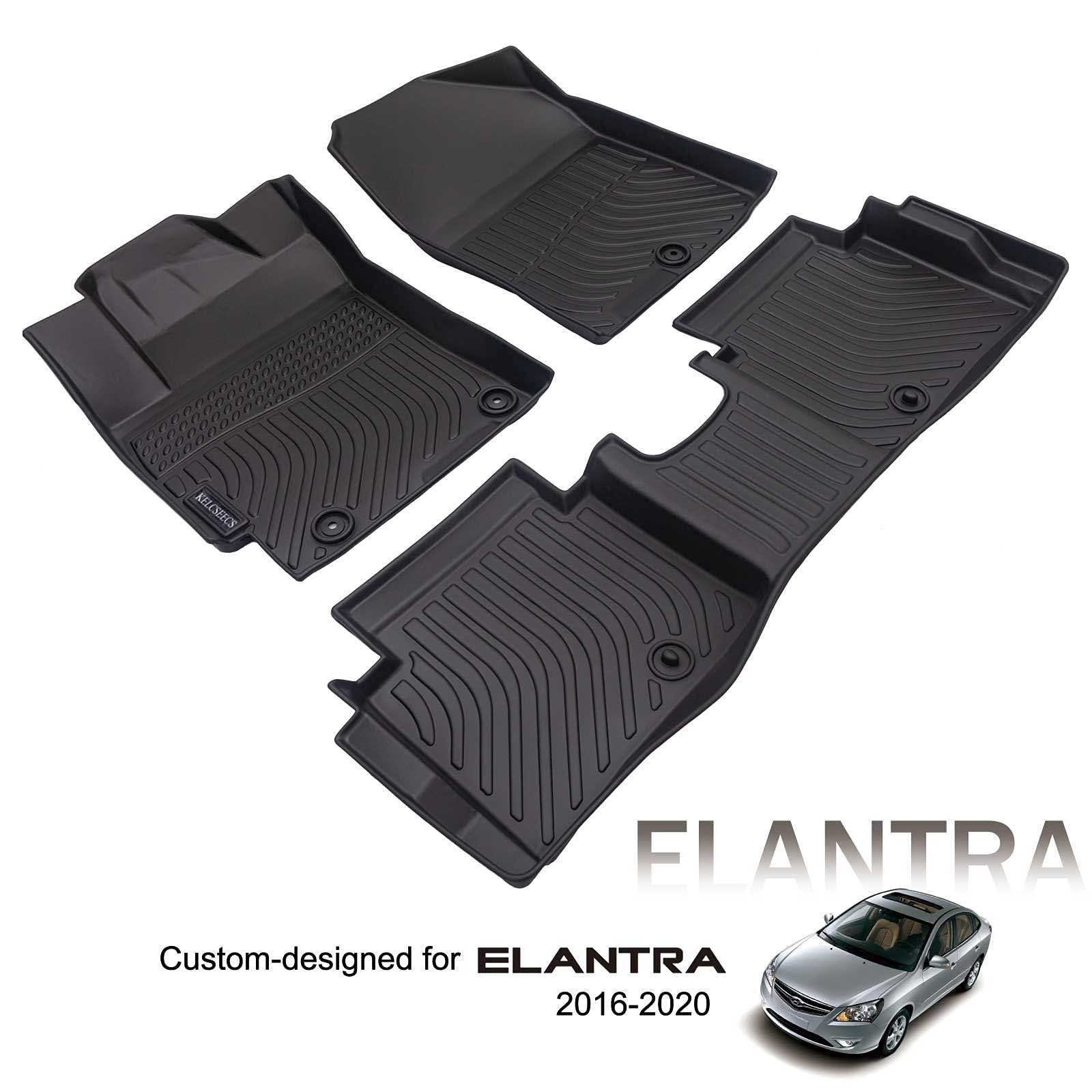 KELCSEECS Floor Mats Custom for 2020 2019 2018 2017 Hyundai Elantra All Weather Protection TPE Heavy Duty Non-Slip Automotive Floor Liner Fits Front& 2nd Row Floor Liner Full Set Accessories, Black
