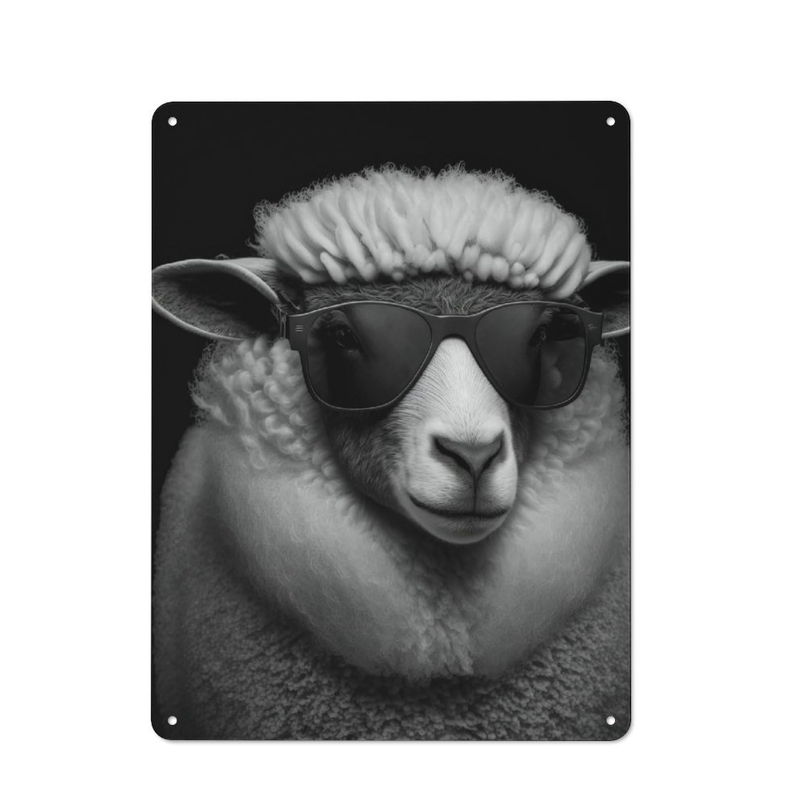 Junmoney Style-11 Workshop Style Portrait Of A Sheep Decorative Metal Plaque 40X30cm, Shed Wall Plaque For Tool Room, Garage, Studio Or Home Bar