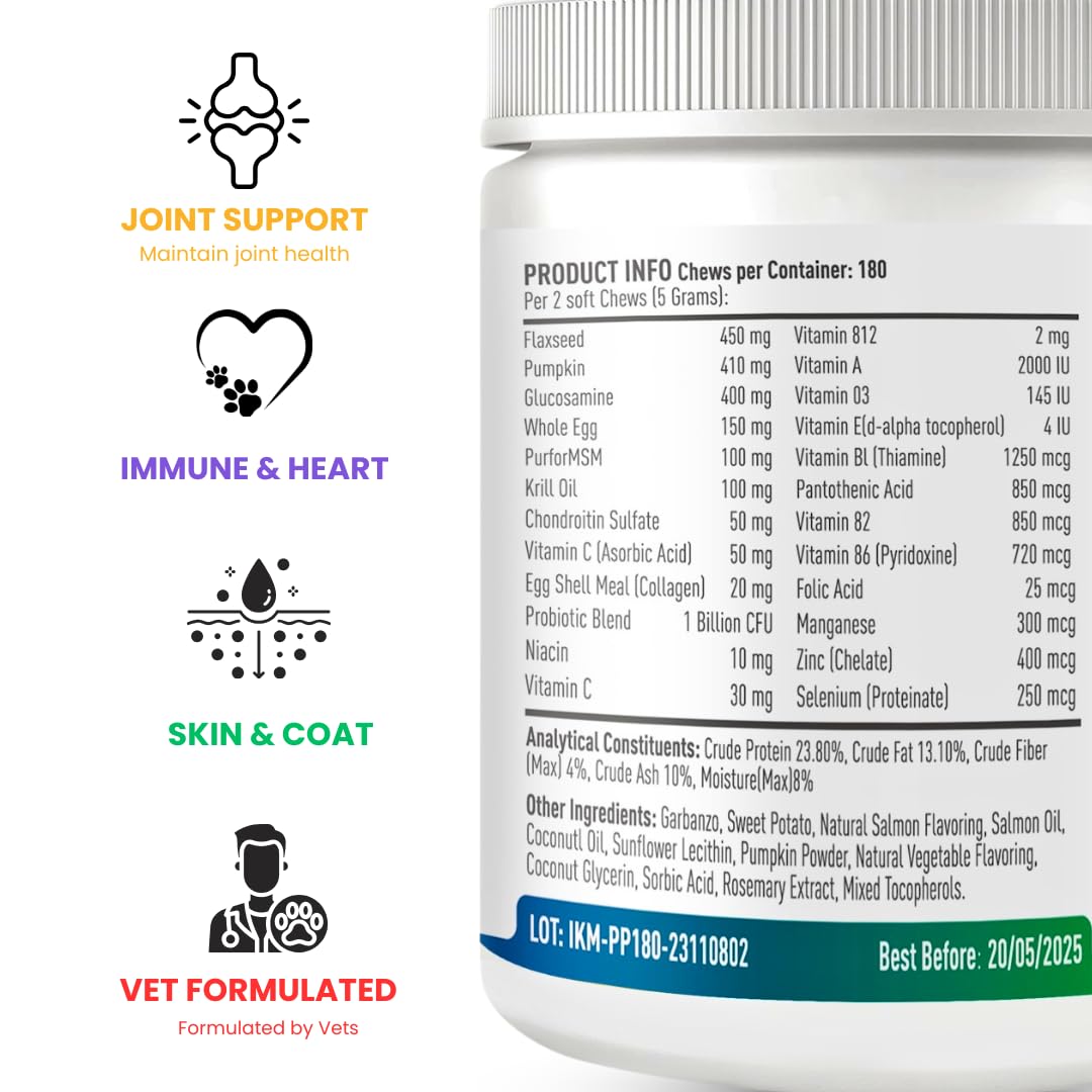 Doggy Dailies | Vitamins Supplements For Dogs | Skin & Coat | Probiotics + Joint Support 24 Vitamins & Minerals puppy to Senior Multivitamin