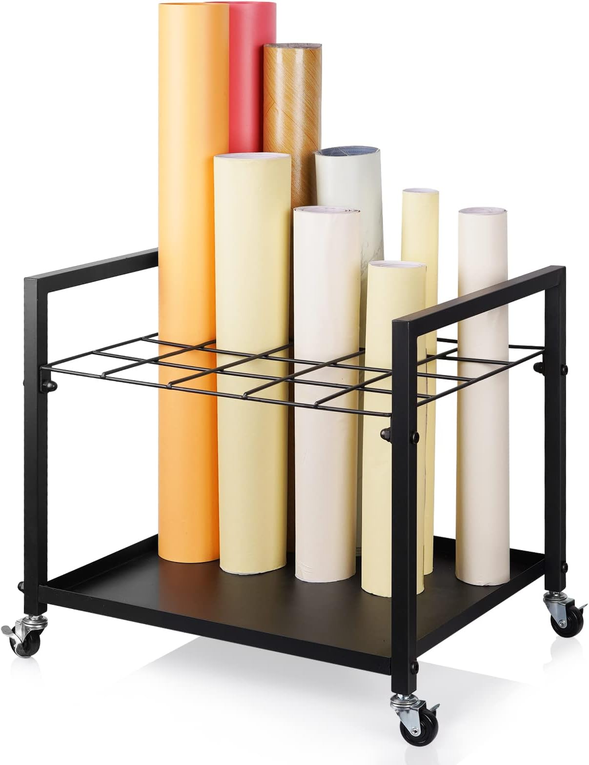 Blueprint Storage Rack Blueprint Holder Metal Blueprint Storage Cart with Wheels 20 Slots Roll File Holder for Home Office School to Storage Blueprint Poster Architectural (Black 20 Slots)