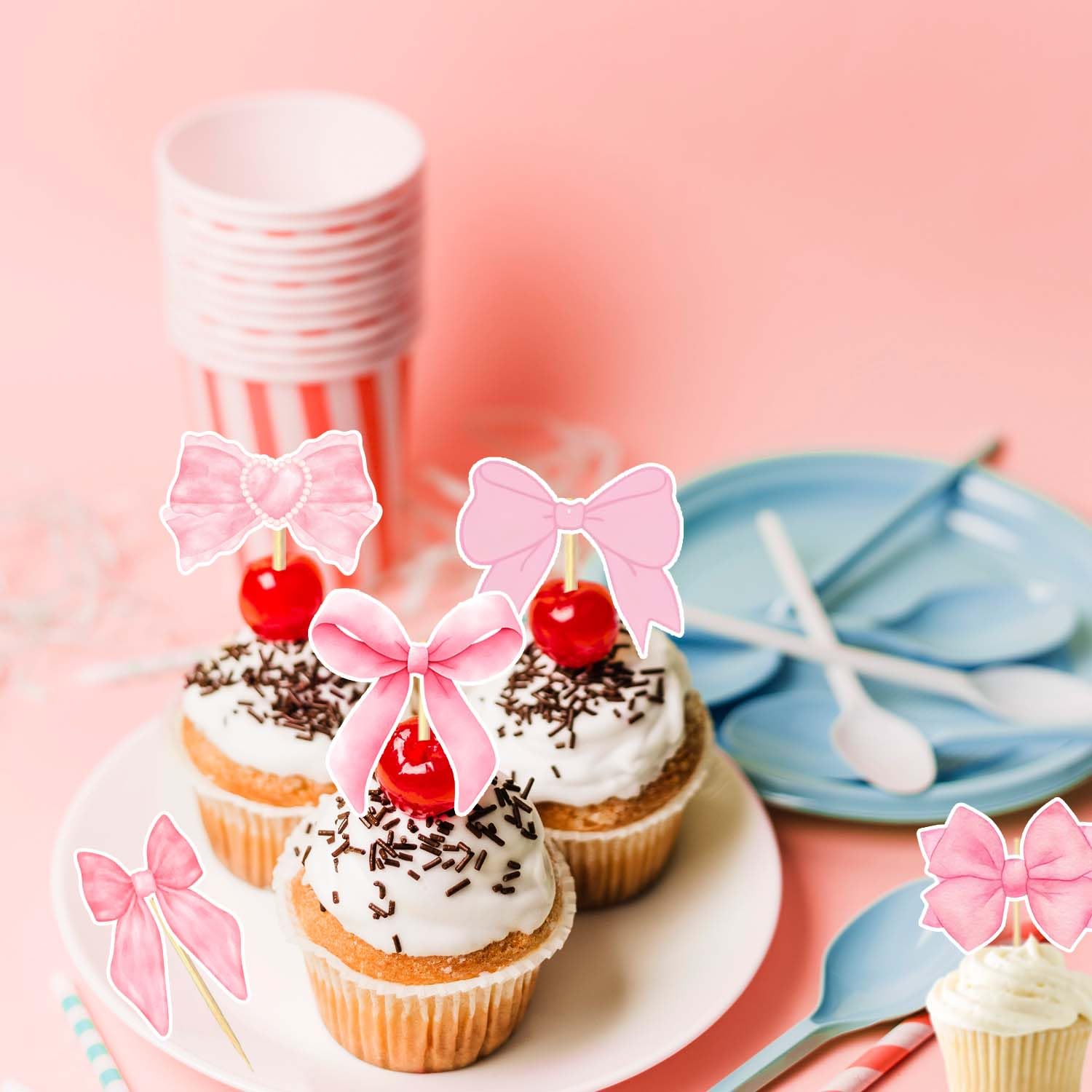48 adornos para cupcakes con lazo de coqueta, decoración de pastel de cumpleaños para despedida de soltera, novia, compromiso, boda, niña, baby shower, decoración de fiesta temática