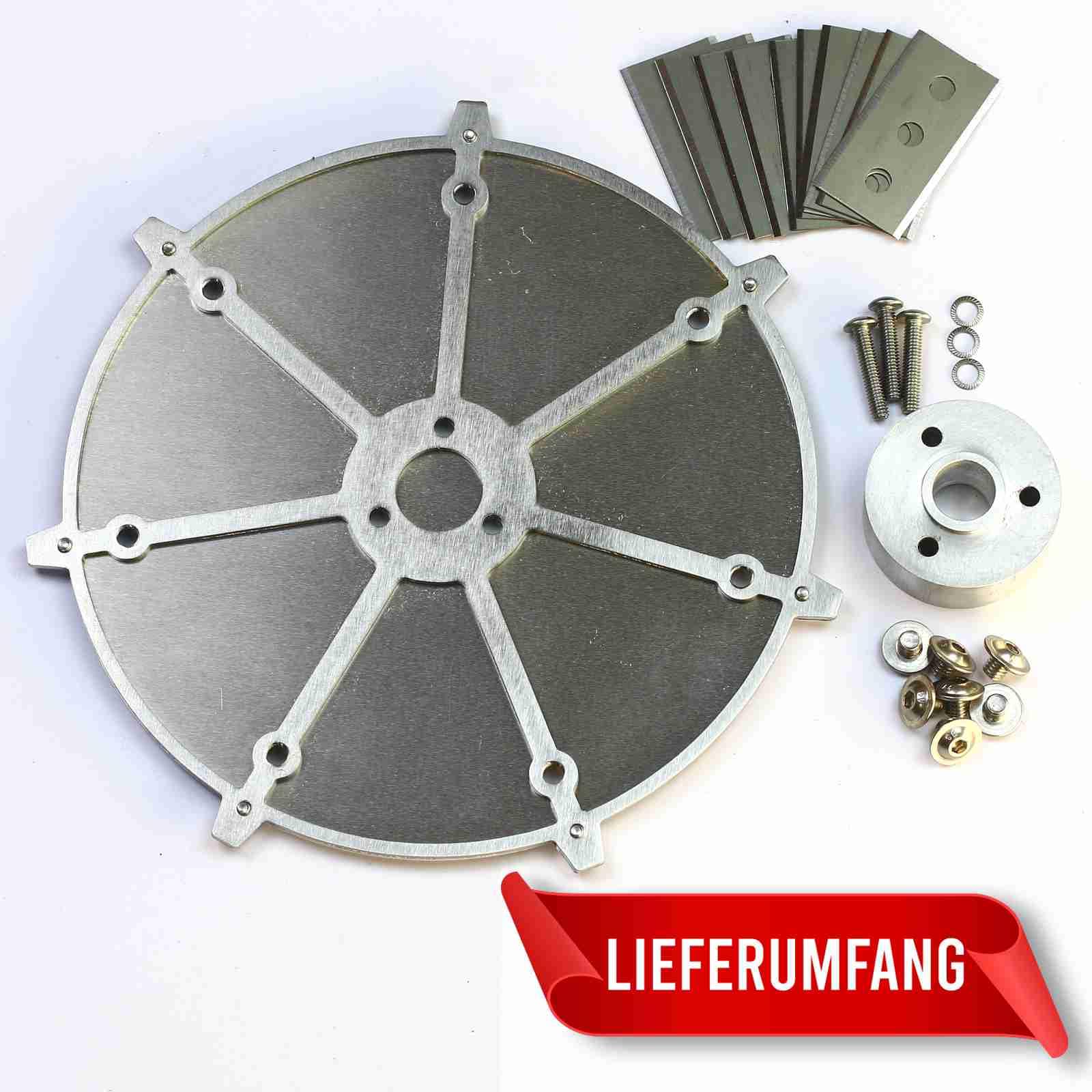 Yuka Mini 1/2 Messerscheibe Edelstahl/Aluminium 190mm Schnittbreite | 7 feststehende Ceranfeldschaber Klingen, Mähroboter, Heavy Duty, Mähroboter Tuning Messerteller Ersatzteil