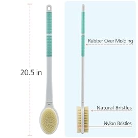Shower Brush with Soft and Stiff Bristles,Long Handle Dual-Sided Back Scrubber Bath Brush Body Exfoliator for Wet or Dry Brushing (Extra Long Green)