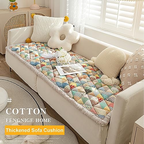 Housse de canapé en coton pour baie vitrée et tapis de sol patchwork cocooning