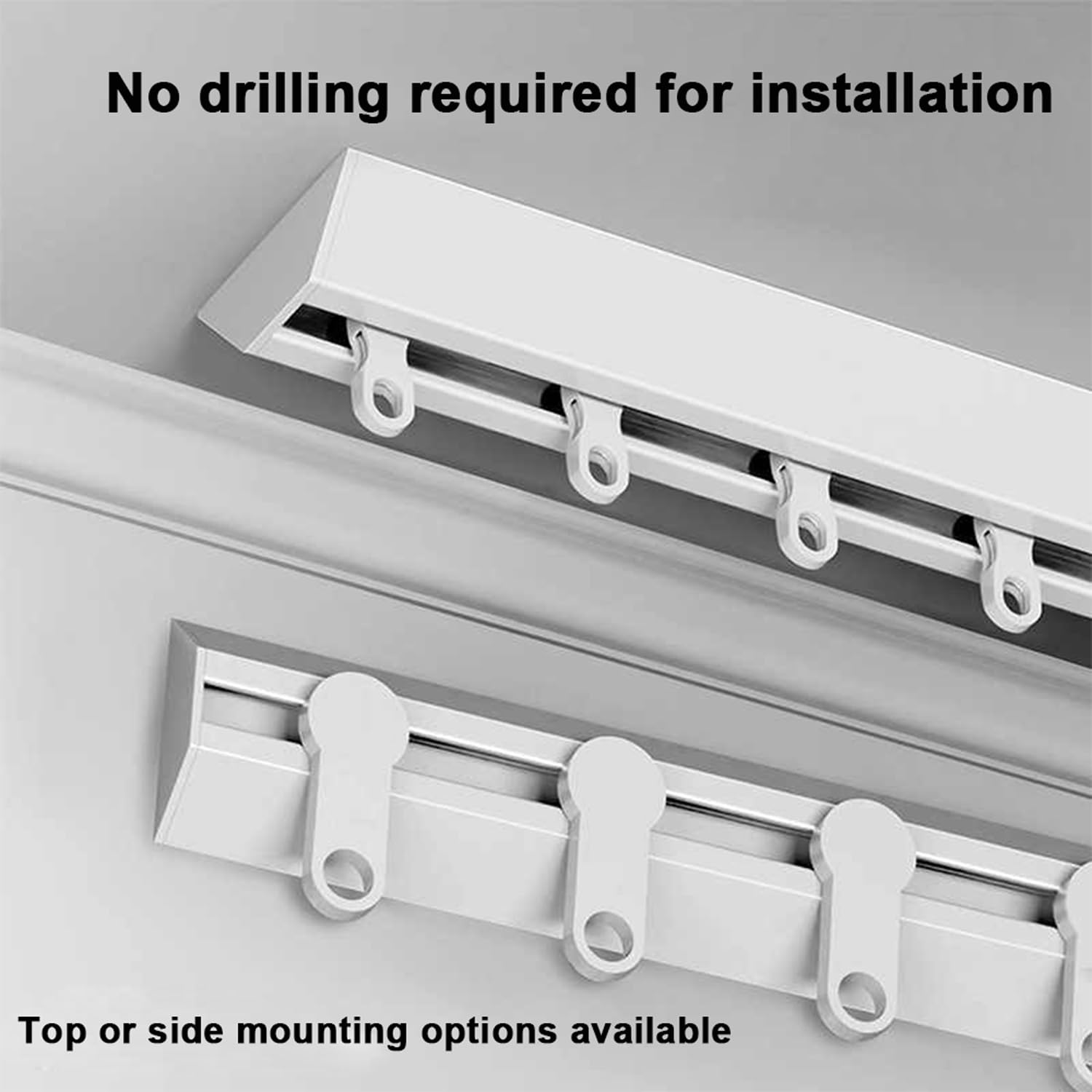 Aluminum adhésif Rails De Rideaux with Mute Track ， Obscurcissant，Robustes，Charge Lourde Montage Mural ou au Plafond pour Separation de Piece, Rideaux, Chambre, Balcon(White,5.9m(19.4ft))