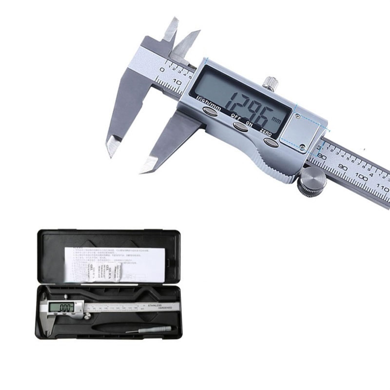 Calibre Digital Calibrador digital de acero inoxidable, calibrador Vernier, micrómetro con pantalla grande, fácil cambio pulgadas a métricas(Stainless Steel)