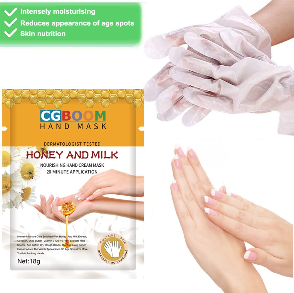 5 paia di guanti idratanti, maschere per mani esfolianti, cura delle mani morbida, per mani secche e screpolate (miele latte)