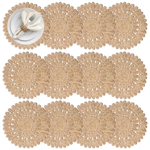 Image of 13.8 inch Set of 12 Corn Husk Placemats, Round Rattan Placemats for Table, Plate Chargers for Dinner Plates, Wicker Woven Table Mats, Boho Table Setting