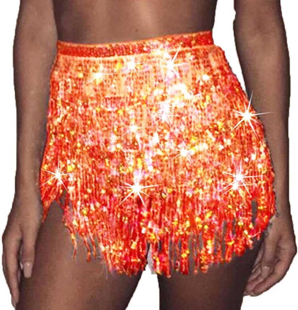 Zoestar Fringe Sequin Belly Dance Skirt Rave Festival Outfits for Women