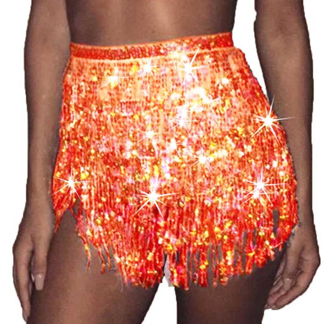 Zoestar Fringe Sequin Belly Dance Skirt Rave Festival Outfits for Women