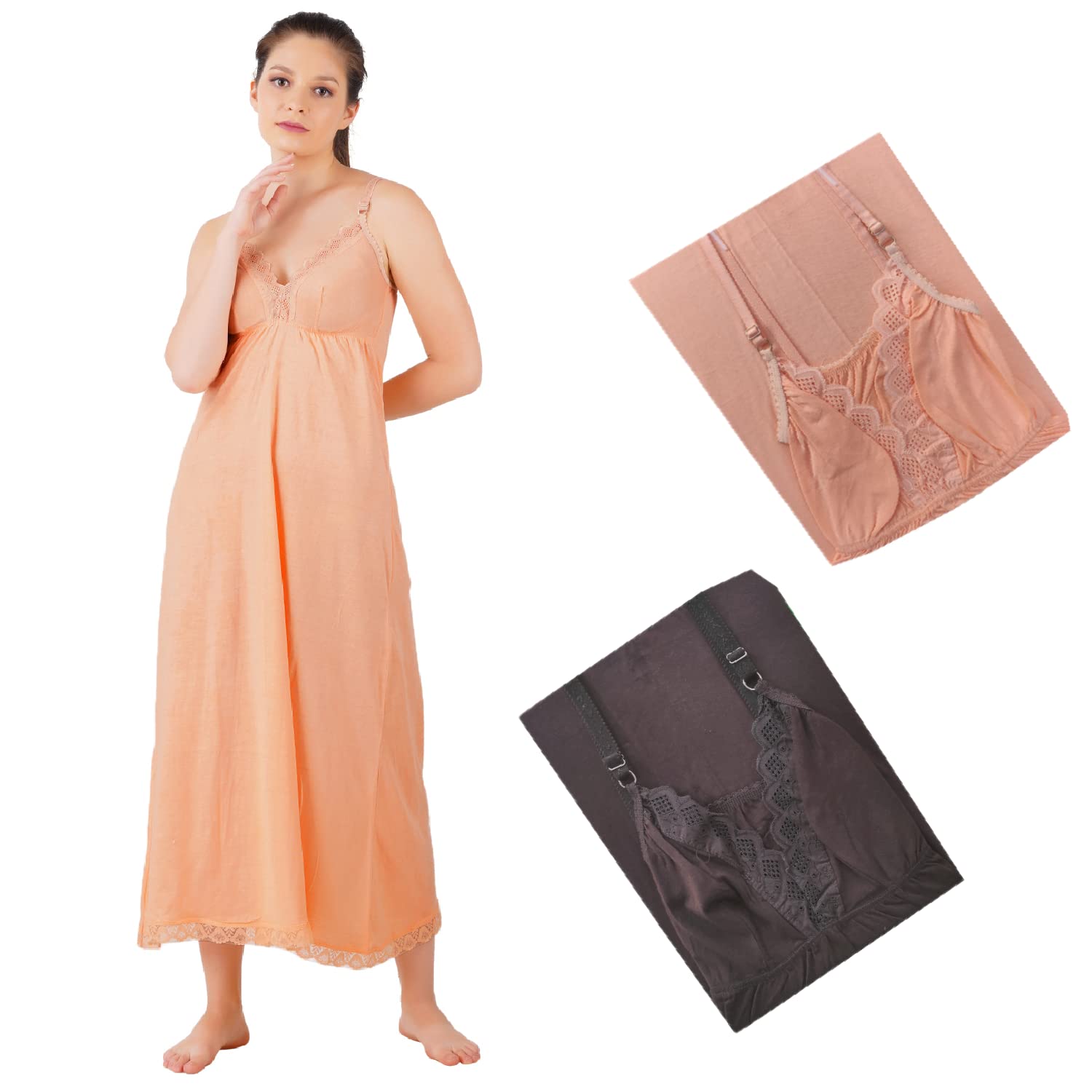 Women's Cotton Bra Sleeveless Long Camisole Slips for Nighty/Kurtis - Pack of 2