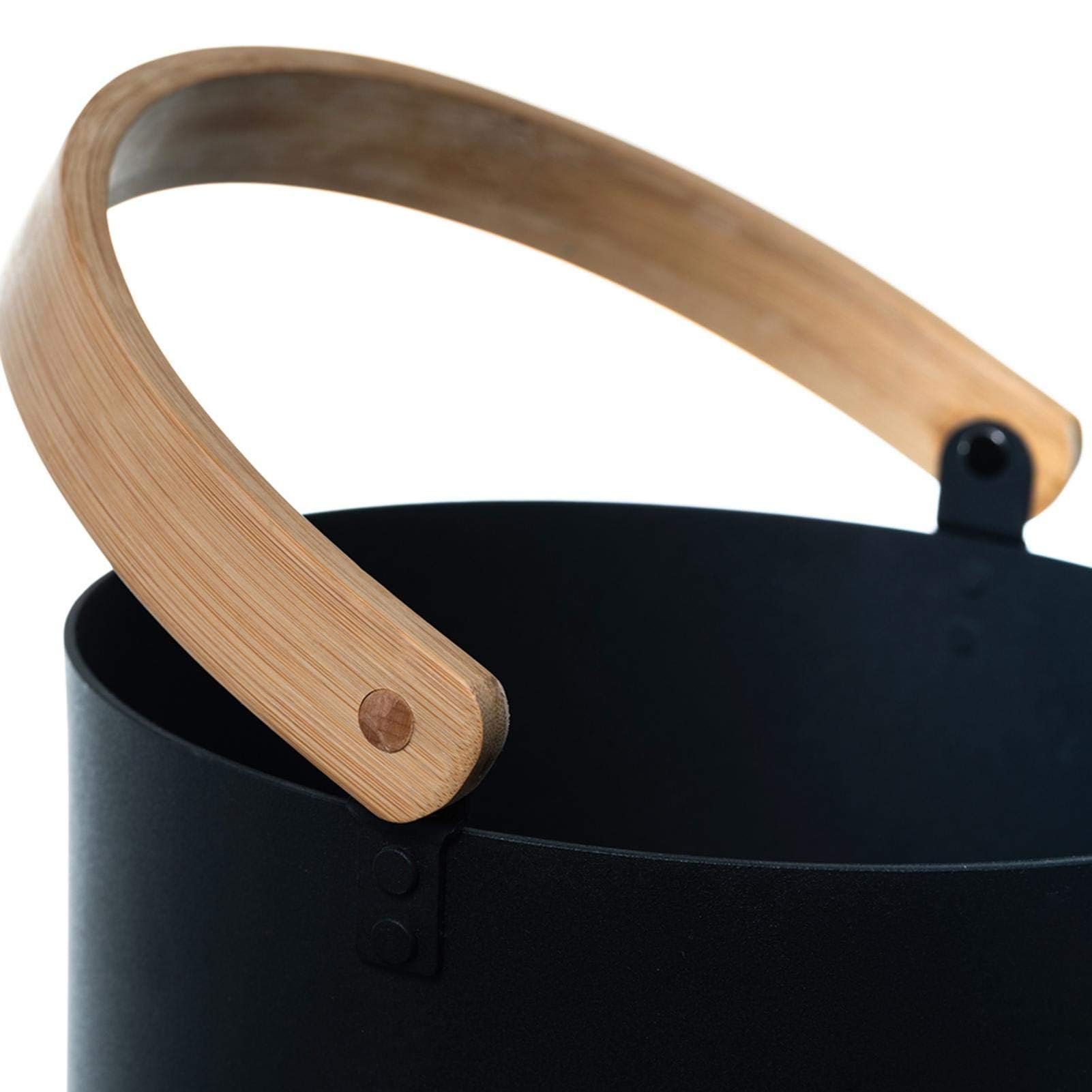 Seau de Sauna de en Aluminium avec Manche Long en Bois 7 l, Noir