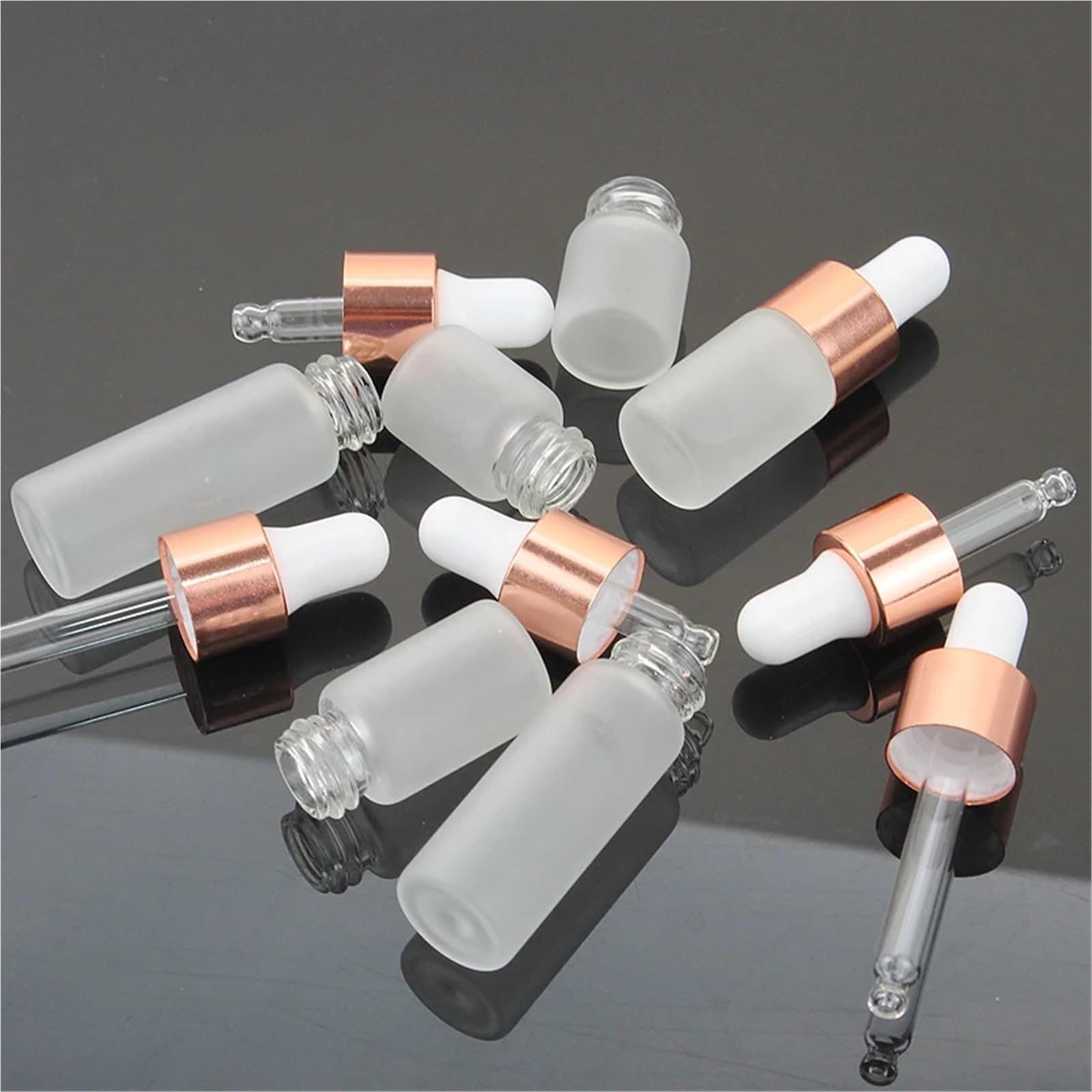 Gotero Botella cuentagotas esmerilada de vidrio 2ml 3ml 5ml botellas perfume con pipeta reactivo tapa rosa for aceite esencial(5ml,30 pcs)