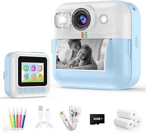 Miniatura 10 de Cámara de impresión instantánea para niños, regalos para niñas y niños de 3 a 12 años, cámara digital para niños de 1080P con tarjeta de 32GB,
