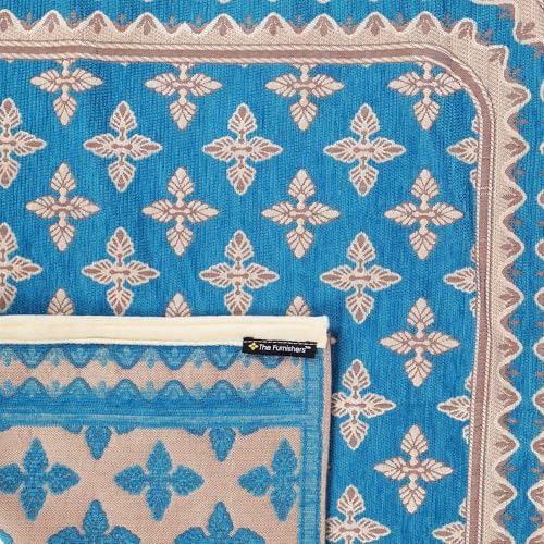 Image of Premium Chenille Woven Anti-Slip 2 Seater Sofa Cover with Arm Rest | L-Shape Sofa Seat Protector for Living Room | Durable & Stylish Slipcover - Turquoise - Floral