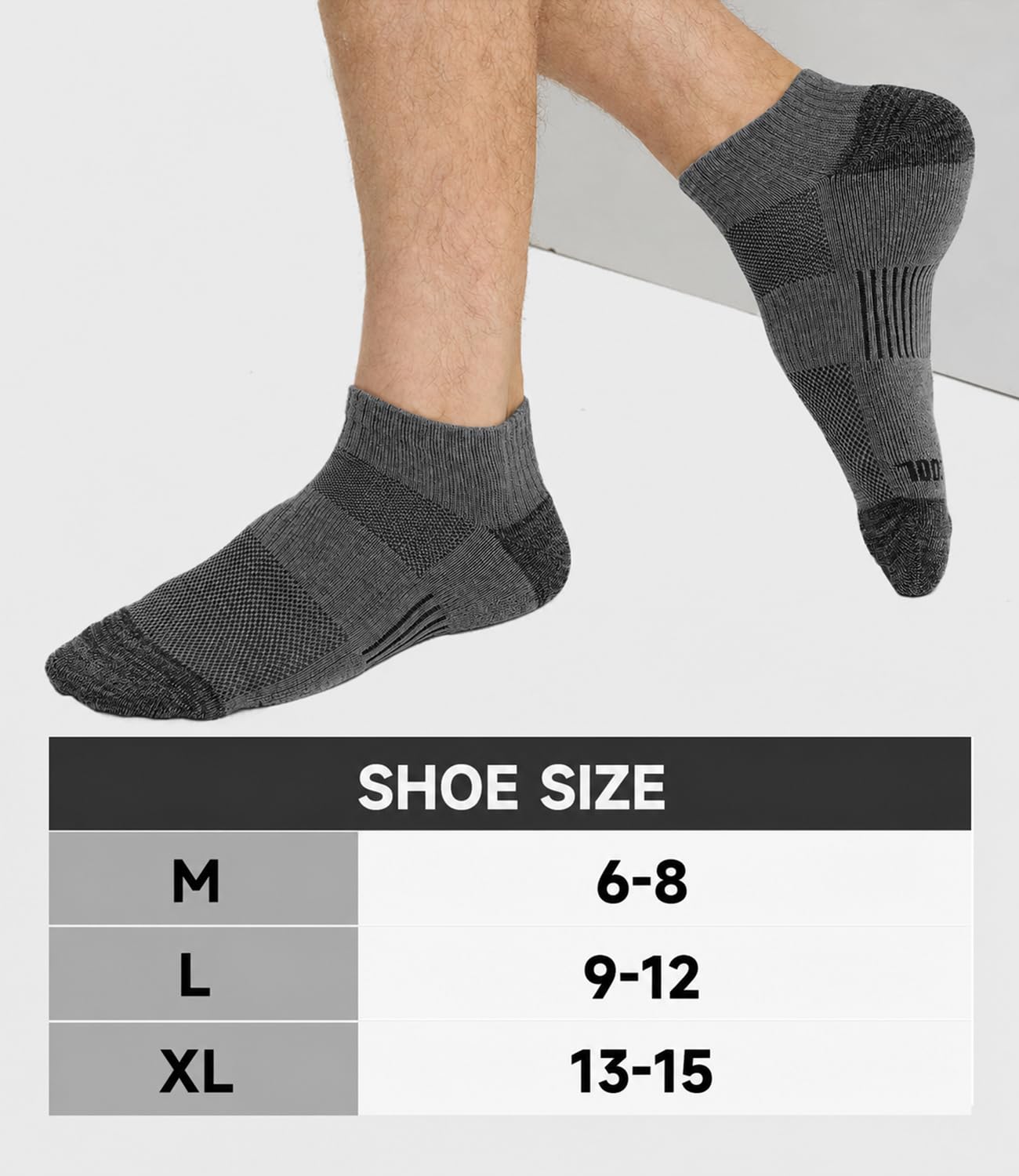 BAMBOO COOL Herren-Knöchelsocken, athletisch, niedrig geschnitten, gepolstert, feuchtigkeitsableitend, Laufsocken, Fußgewölbeunterstützung, atmungsaktiv, 6 Stück