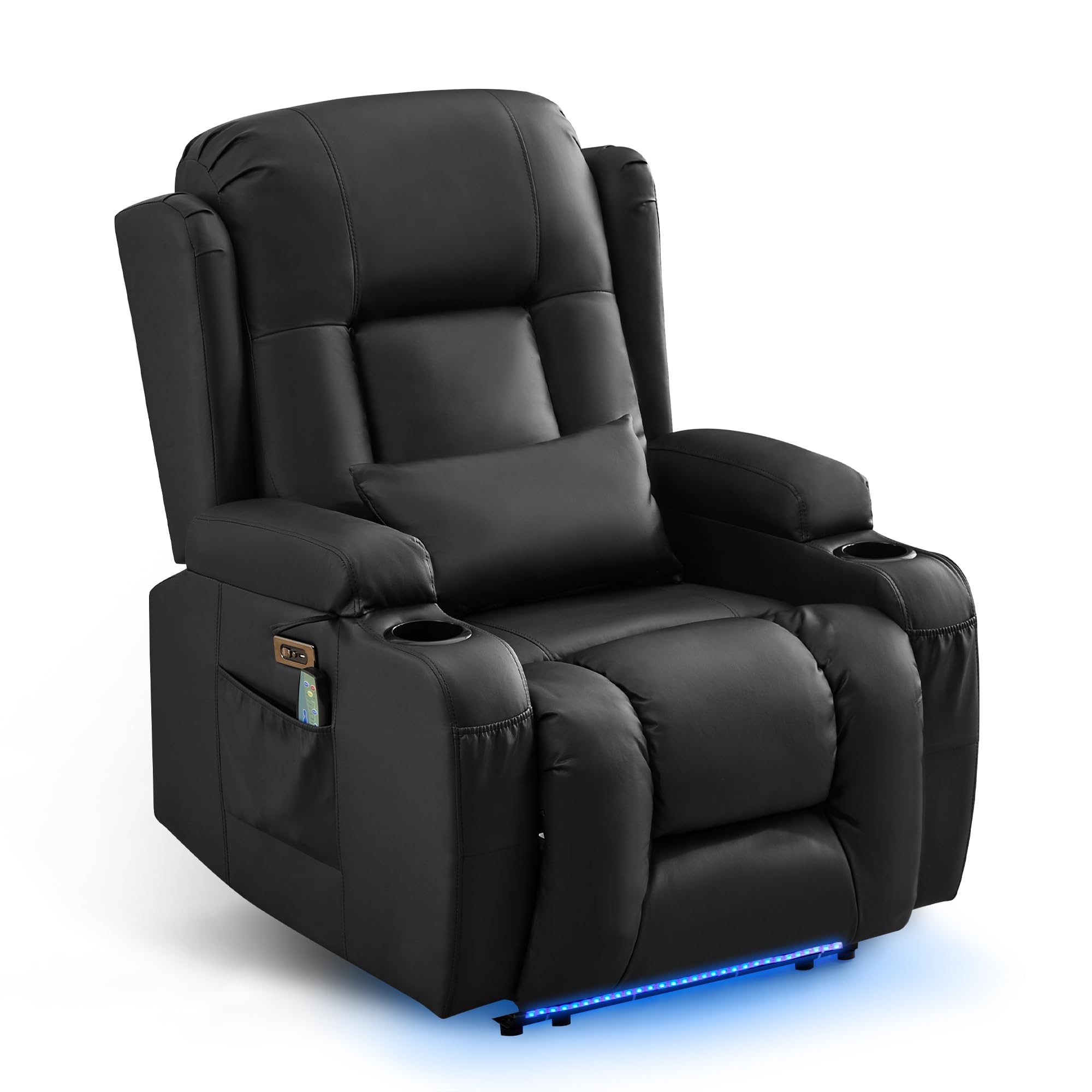 SAMERY Fernsehsessel Elektrisch Verstellbar Relaxsessel mit Liegefunktion,Massagesessel Vibration Heizung,Kunstleder TV Sessel Wohnzimmer Liegesessel Kinosessel 614 mit USB/LED,bis 150 kg (1, Schwarz)